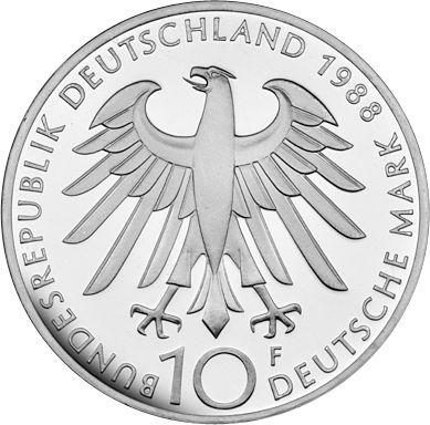 Rewers monety - 10 marek 1988 F "Carl Zeiss" - cena srebrnej monety - Niemcy, RFN