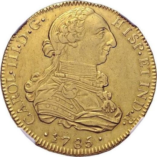 Аверс монеты - 8 эскудо 1785 года NG M - цена золотой монеты - Гватемала, Карл III