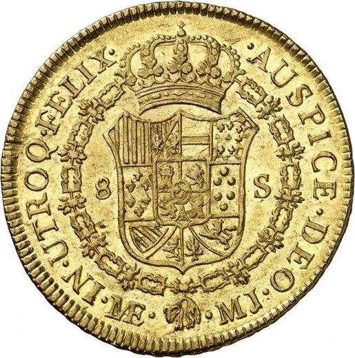 Revers 8 Escudos 1775 MJ - Goldmünze Wert - Peru, Karl III