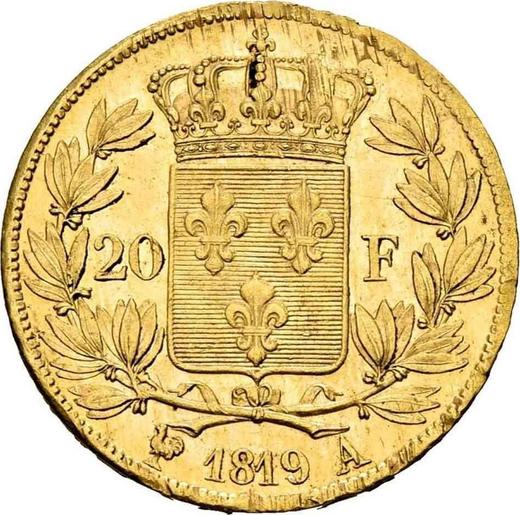 Reverse 20 Francs 1819 A "Type 1816-1824" Paris - Gold Coin Value - France, Louis XVIII