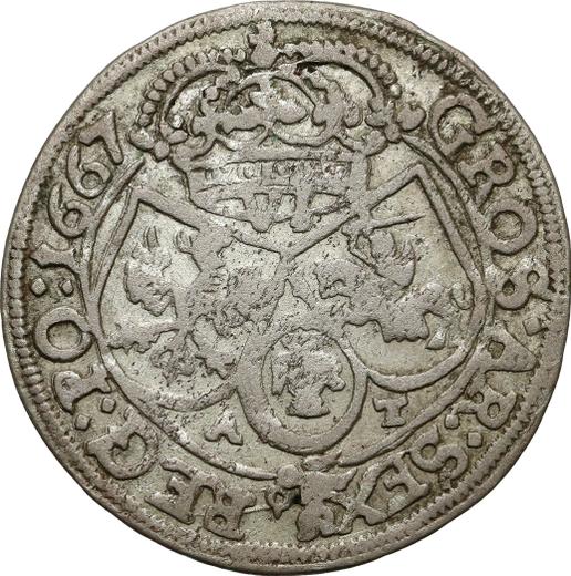 Reverso Szostak (6 groszy) 1667 AT "Retrato en marco redondo" - valor de la moneda de plata - Polonia, Juan II Casimiro