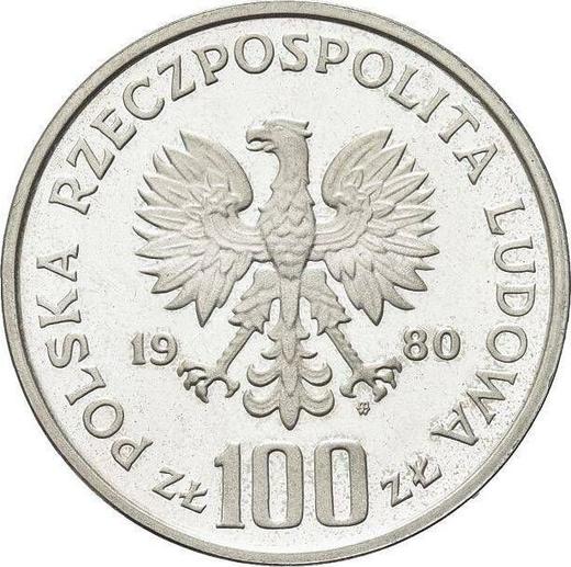 Anverso Pruebas 100 eslotis 1980 MW "50 aniversario de la fragata "Dar Pomorza"" Plata - valor de la moneda de plata - Polonia, República Popular