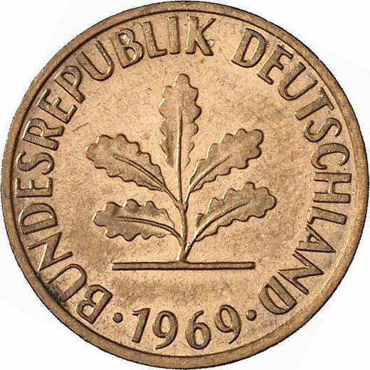 Реверс монеты - 1 пфенниг 1969 года F - цена  монеты - Германия, ФРГ