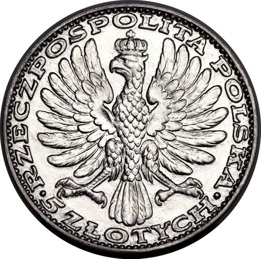 Аверс монеты - Пробные 5 злотых 1928 года "Ченстоховская икона Божией Матери" Платина - цена платиновой монеты - Польша, II Республика