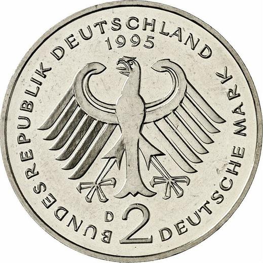 Reverse 2 Mark 1995 D "Ludwig Erhard" -  Coin Value - Germany, FRG