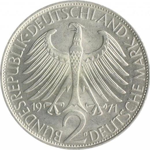 Rewers monety - 2 marki 1971 D "Max Planck" - cena  monety - Niemcy, RFN