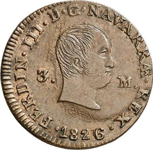 Obverse 3 Maravedís 1826 PP -  Coin Value - Spain, Ferdinand VII