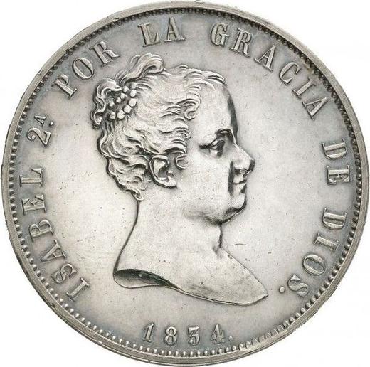 Аверс монеты - 20 реалов 1834 года M DG - цена серебряной монеты - Испания, Изабелла II