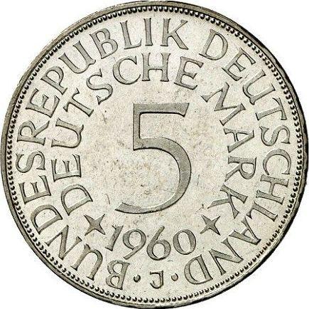 Awers monety - 5 marek 1960 J - cena srebrnej monety - Niemcy, RFN