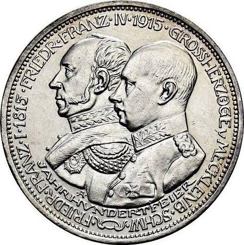 Anverso 3 marcos 1915 A "Mecklemburgo-Schwerin" Centenario - valor de la moneda de plata - Alemania, Imperio alemán