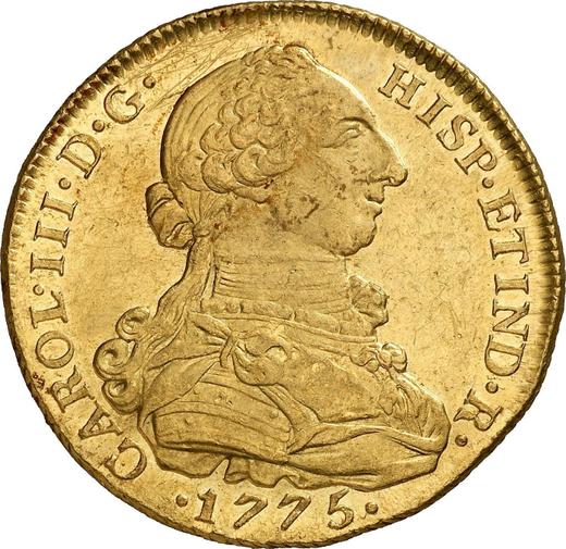 Аверс монеты - 8 эскудо 1775 года NR JJ - цена золотой монеты - Колумбия, Карл III