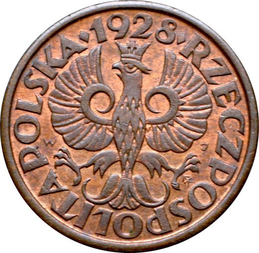Аверс монеты - 1 грош 1928 года WJ - цена  монеты - Польша, II Республика
