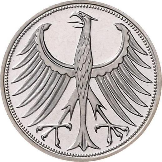 Реверс монеты - 5 марок 1968 года F - цена серебряной монеты - Германия, ФРГ