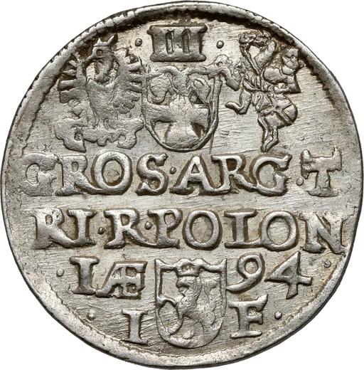 Reverso Trojak (3 groszy) 1594 IF "Casa de moneda de Olkusz" - valor de la moneda de plata - Polonia, Segismundo III