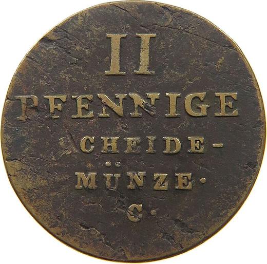 Реверс монеты - 2 пфеннига 1829 года C - цена  монеты - Ганновер, Георг IV