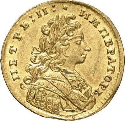 Anverso 1 chervonetz (10 rublos) 1729 Con lazo cerca de la corona de laurel - valor de la moneda de oro - Rusia, Pedro II