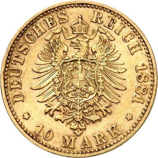 Реверс монеты - 10 марок 1881 года E "Саксония" - цена золотой монеты - Германия, Германская Империя