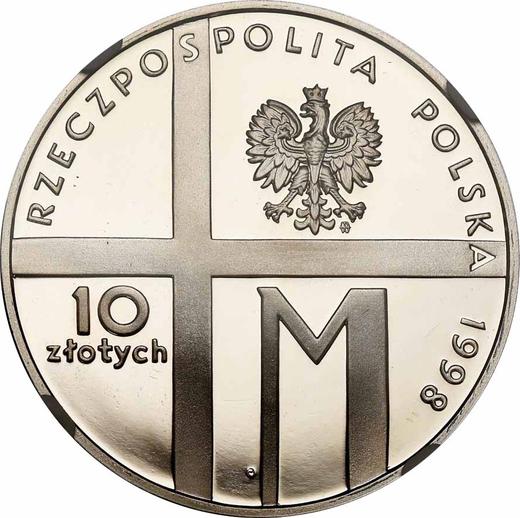Anverso 10 eslotis 1998 MW EO "20 aniversario de la pontificación de Juan Pablo II" - valor de la moneda de plata - Polonia, República moderna