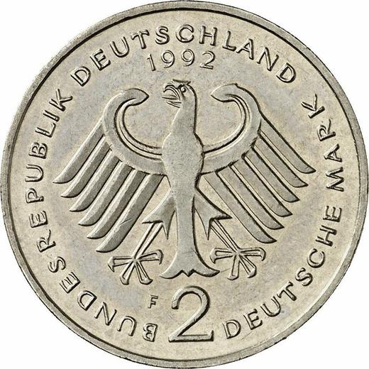 Reverso 2 marcos 1992 F "Franz Josef Strauß" - valor de la moneda  - Alemania, RFA