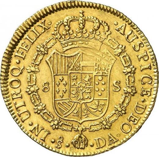 Reverso 8 escudos 1789 So DA - valor de la moneda de oro - Chile, Carlos III