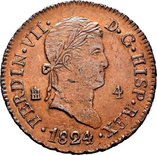 Anverso 4 maravedíes 1824 "Tipo 1816-1833" - valor de la moneda  - España, Fernando VII