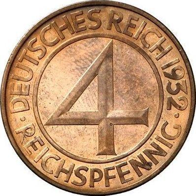 Reverso 4 Reichspfennigs 1932 D - valor de la moneda  - Alemania, República de Weimar