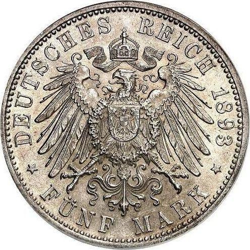 Реверс монеты - 5 марок 1893 года G "Баден" - цена серебряной монеты - Германия, Германская Империя