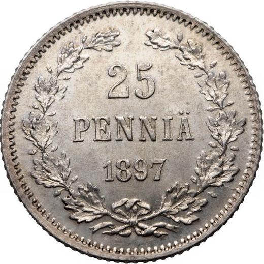 Rewers monety - 25 penni 1897 L - cena srebrnej monety - Finlandia, Wielkie Księstwo