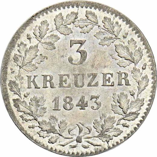Реверс монеты - 3 крейцера 1843 года - цена серебряной монеты - Бавария, Людвиг I