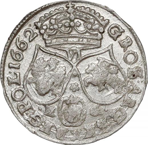 Reverso Szostak (6 groszy) 1662 NG "Retrato sin marco redondo" - valor de la moneda de plata - Polonia, Juan II Casimiro