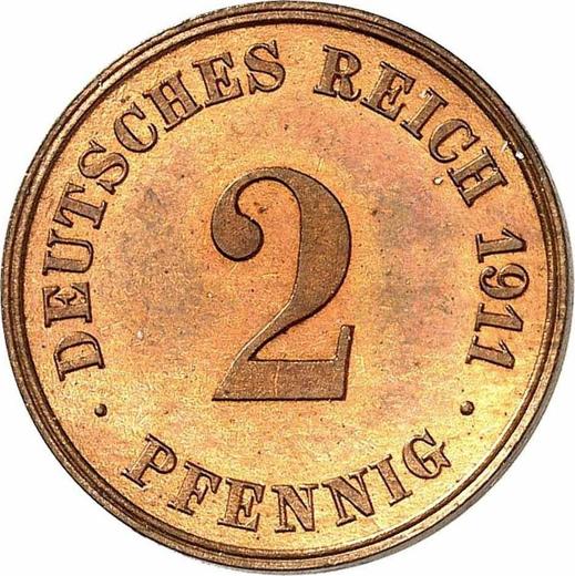 Аверс монеты - 2 пфеннига 1911 года J "Тип 1904-1916" - цена  монеты - Германия, Германская Империя