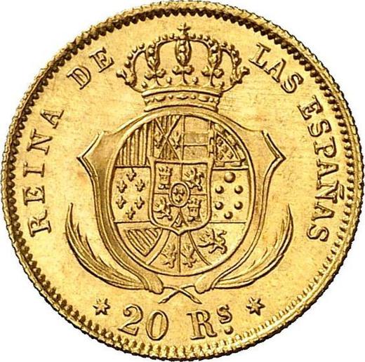 Rewers monety - 20 réales 1862 "Typ 1861-1863" - cena złotej monety - Hiszpania, Izabela II