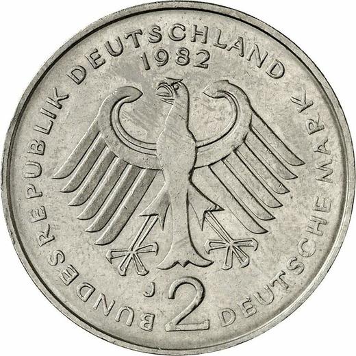 Reverso 2 marcos 1982 J "Kurt Schumacher" - valor de la moneda  - Alemania, RFA