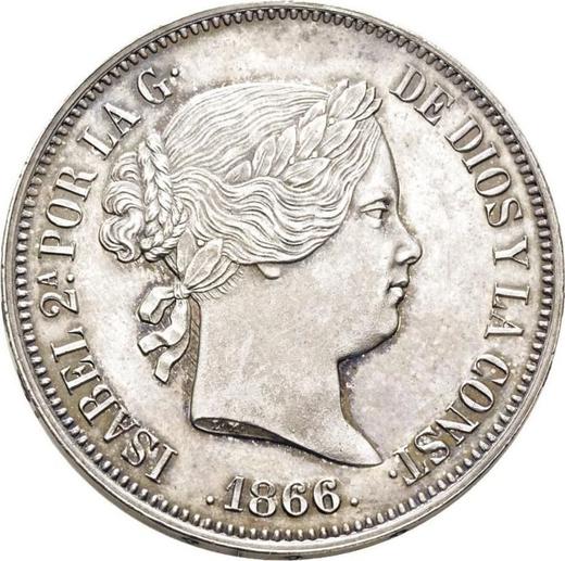 Avers 2 Escudos 1866 Sechs spitze Sterne - Silbermünze Wert - Spanien, Isabella II