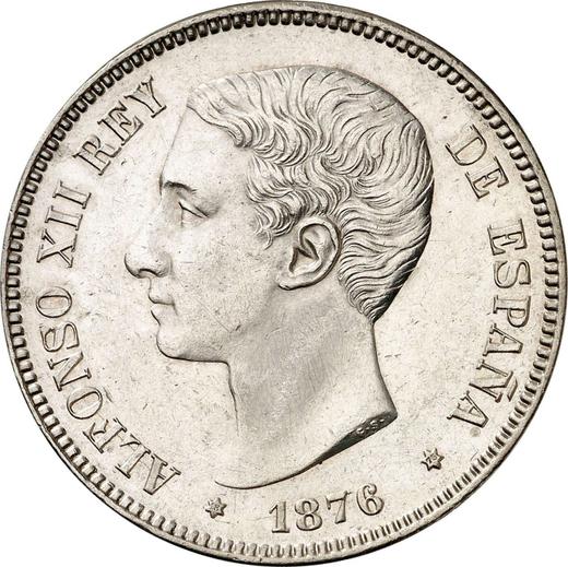 Аверс монеты - 5 песет 1876 года DEM - цена серебряной монеты - Испания, Альфонсо XII