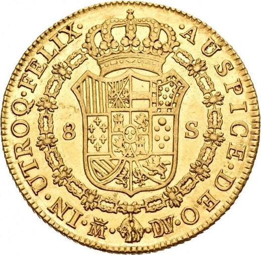 Реверс монеты - 8 эскудо 1786 года M DV - цена золотой монеты - Испания, Карл III