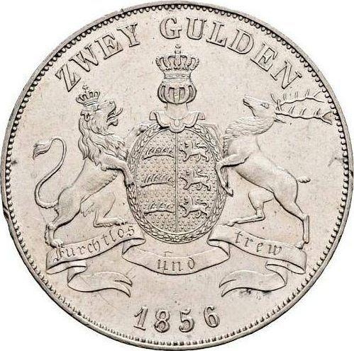 Реверс монеты - 2 гульдена 1856 года - цена серебряной монеты - Вюртемберг, Вильгельм I