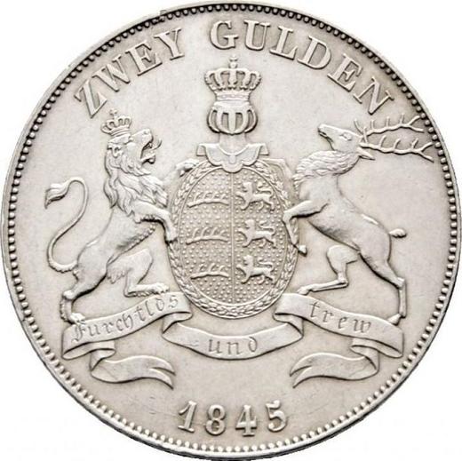 Реверс монеты - 2 гульдена 1845 года - цена серебряной монеты - Вюртемберг, Вильгельм I