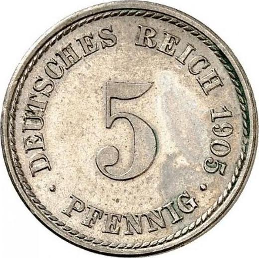Аверс монеты - 5 пфеннигов 1905 года F "Тип 1890-1915" - цена  монеты - Германия, Германская Империя