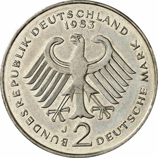 Reverse 2 Mark 1983 J "Kurt Schumacher" -  Coin Value - Germany, FRG