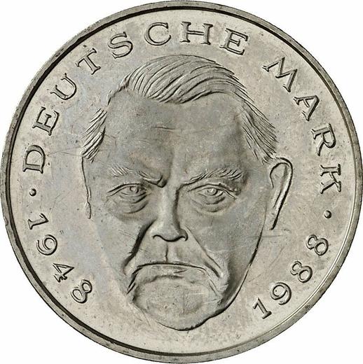 Аверс монеты - 2 марки 1991 года A "Людвиг Эрхард" - цена  монеты - Германия, ФРГ