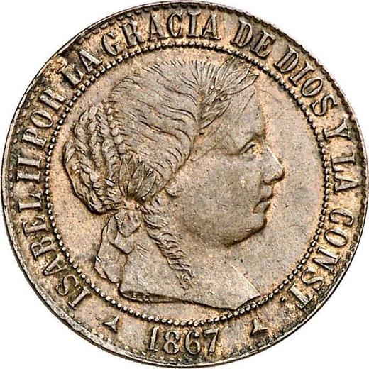 Аверс монеты - 1 сентимо эскудо 1867 года Трёхконечные звезды Без OM - цена  монеты - Испания, Изабелла II