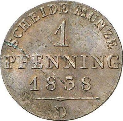 Реверс монеты - 1 пфенниг 1838 года D - цена  монеты - Пруссия, Фридрих Вильгельм III