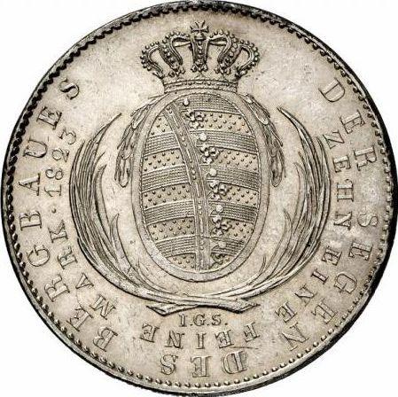Реверс монеты - Талер 1823 года I.G.S. "Горный" - цена серебряной монеты - Саксония-Альбертина, Фридрих Август I
