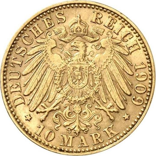 Reverso 10 marcos 1909 J "Hamburg" - valor de la moneda de oro - Alemania, Imperio alemán