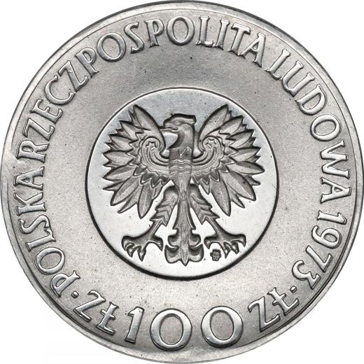 Аверс монеты - Пробные 100 злотых 1973 года MW "Николай Коперник" Алюминий - цена  монеты - Польша, Народная Республика