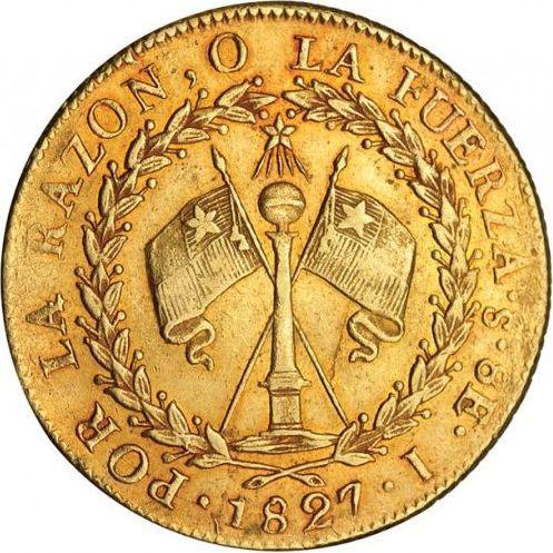 Reverso 8 escudos 1827 So I - valor de la moneda de oro - Chile, República