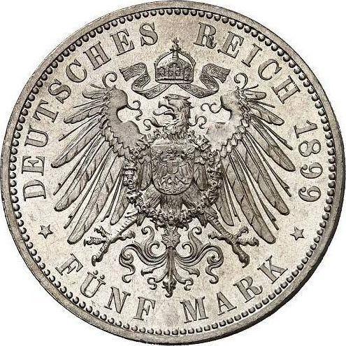 Реверс монеты - 5 марок 1899 года E "Саксония" - цена серебряной монеты - Германия, Германская Империя