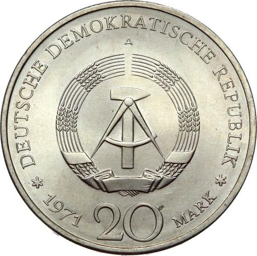 Reverso 20 marcos 1971 A "Thälmann" - valor de la moneda  - Alemania, República Democrática Alemana (RDA)