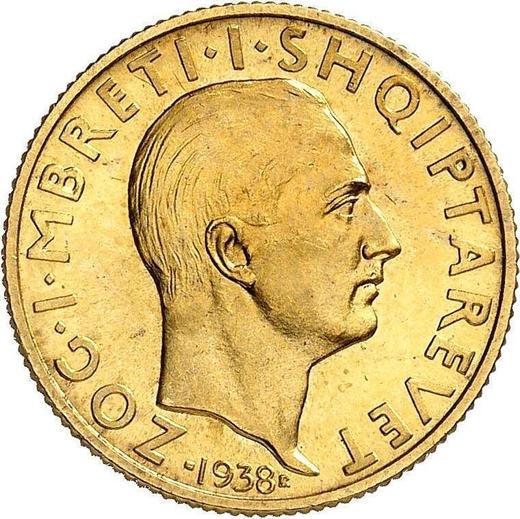 Anverso 20 franga ari 1938 R "Boda" - valor de la moneda de oro - Albania, Zog I